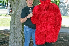 Cardinal Mascot with friend.