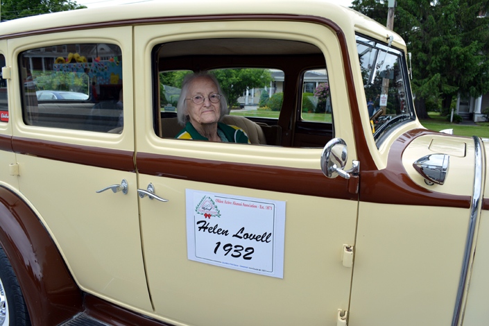 At age 102, Helen Lovell is the oldest active member of the Stevens Alumni. She graduated in 1932 and rides in a 1932 Chrysler with her younger brother in the 2016 Stevens Alumni parade. (1/250 sec., F8, automatic-with flash mode (no flash), ISO 160, 18mm).Photo: Stephen C. Fitch   June 11, 2016   9:40 AM